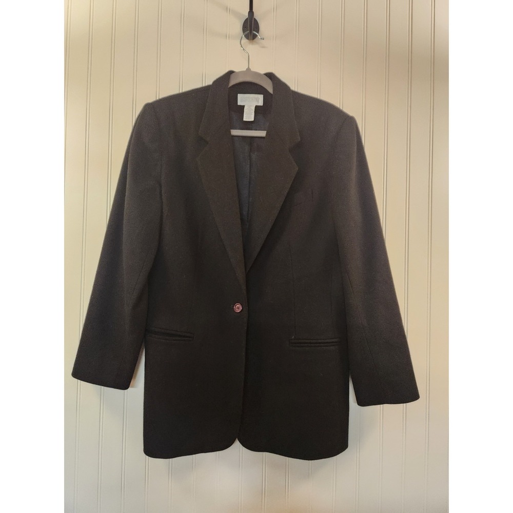 Lands End Women's Black Wool Cashmere‎ Blend Blazer Size 14 Classic Chic Career